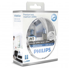 Комплект галогенових ламп PHILIPS 12258WHVSM H1 12V 55W P14,5s WhiteVision +60% (4300K)