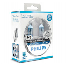 Комплект галогенових ламп PHILIPS 12342WHVSM H4 60/55W P43t 12V WhiteVision +60%(3700K)