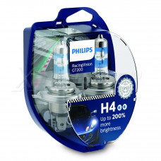 Комплект галогенових ламп PHILIPS 12342RGTS2 H4 60/55W P43T 12V RacingVision GT200 +200%