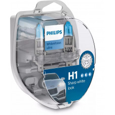 Комплект галогенових ламп PHILIPS 12258WHUSM H1 12V 55W P14,5s WhiteVisionULTRA +60% (3700K)